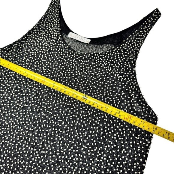 NWT Pearl Beaded Tank Top Sz. M Black Sheer Tunic Long Event Evening 90s - Picture 8 of 11